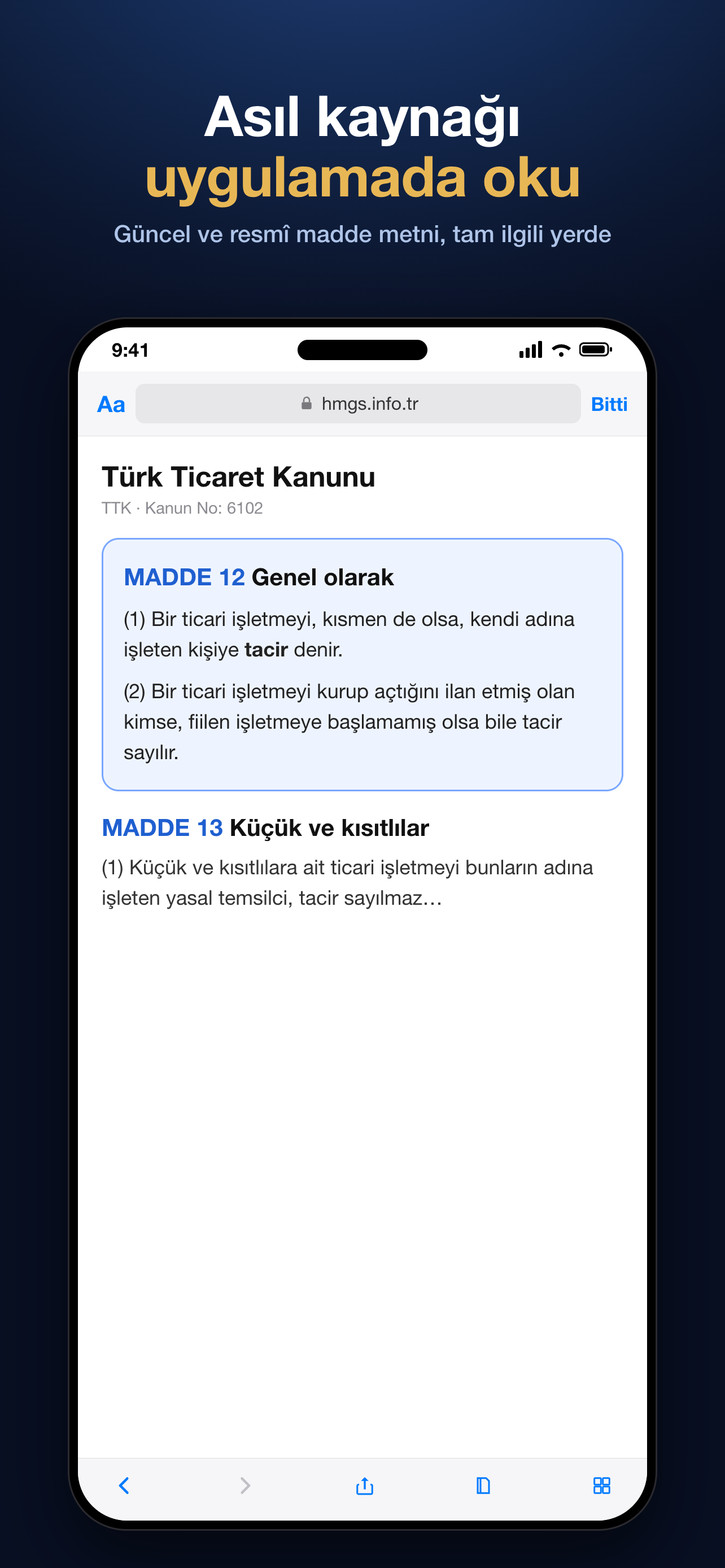Asli kaynak — kanun maddesi uygulama içinde
